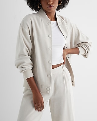 Luxe Lounge Twill Oversized Bomber Jacket