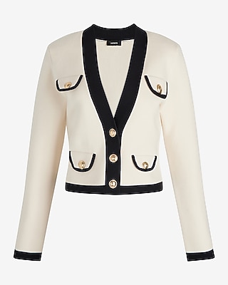 Tipped Novelty Button Sweater Jacket