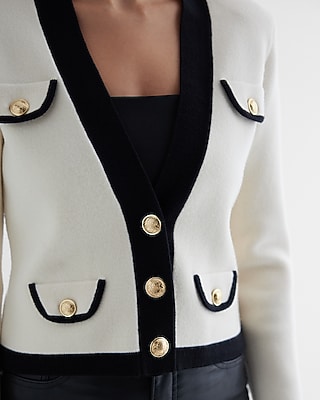 Tipped Novelty Button Sweater Jacket