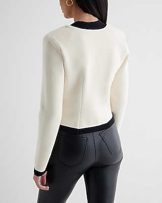 Tipped Novelty Button Sweater Jacket