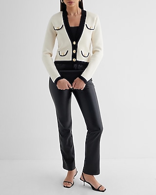 Tipped Novelty Button Sweater Jacket