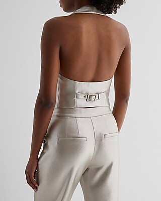 metallic vest dress Metallic Faux Leather Belted Vest (Women)
