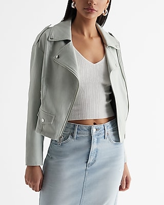 LEATHER MOTO JACKET 7807280:ICED AQUA:XS