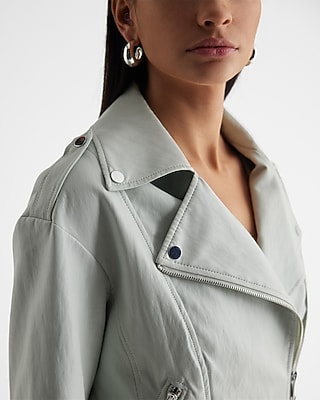 LEATHER MOTO JACKET 7807280:ICED AQUA:XS