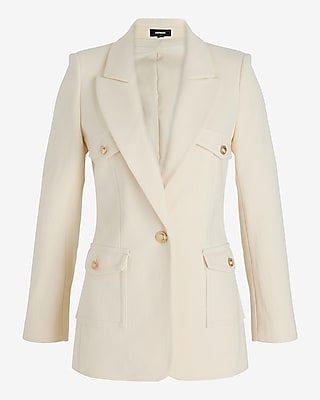 Textured Novelty Button Utility Blazer