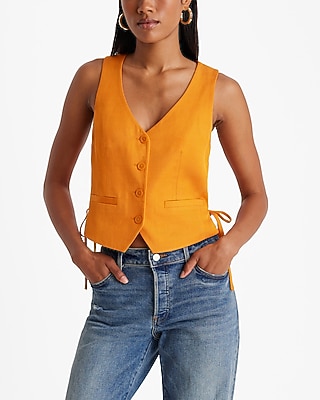 LINEN SIDE TIE VEST 7807363:CURRY:S