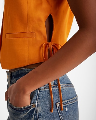 LINEN SIDE TIE VEST 7807363:CURRY:S