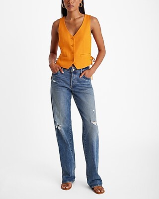 LINEN SIDE TIE VEST 7807363:CURRY:S