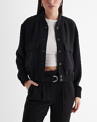 Patch Pocket Cropped Bomber Jacket