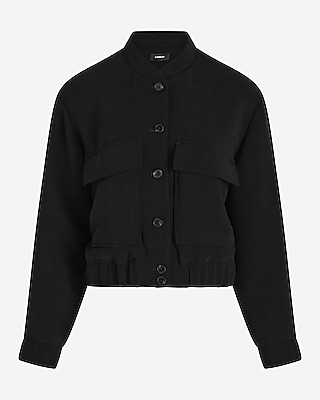 Patch Pocket Cropped Bomber Jacket