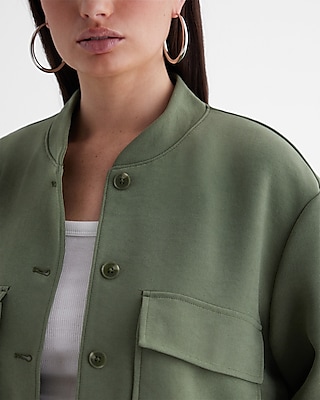 Patch Pocket Cropped Bomber Jacket