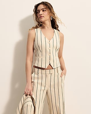 Striped Button Front Blazer Vest