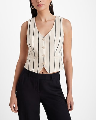 Striped Button Front Blazer Vest