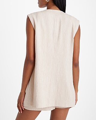 Sleeveless Open Front Textured Boyfriend Blazer | Express