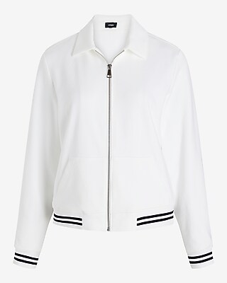 Knit Striped Cuff Bomber Jacket | Express