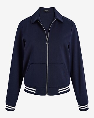 Knit Striped Cuff Bomber Jacket - image 5