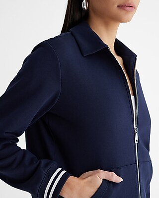 Knit Striped Cuff Bomber Jacket - image 3