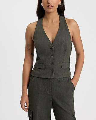 Halter Button Front Blazer Vest