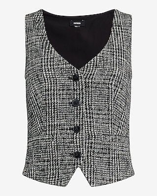 Editor Tweed Plaid Five Button Blazer Vest