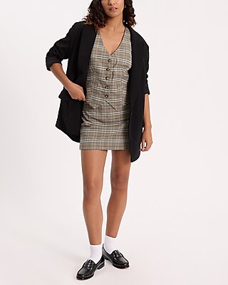 Editor Plaid Five Button Blazer Vest