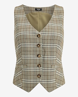 Editor Plaid Five Button Blazer Vest