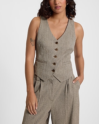Linen-blend Cutout Blazer Vest