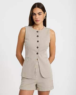 Stretch Cotton Striped Cutaway Blazer Vest