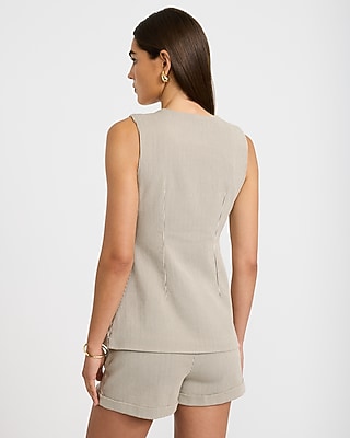 Stretch Cotton Striped Cutaway Blazer Vest