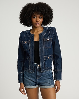 Dark Wash Denim Quilted Trim Lady Jacket