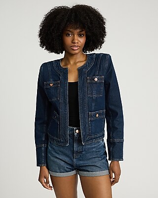 Dark Wash Denim Quilted Trim Lady Jacket