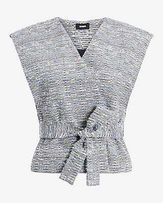 Denim Boucle Wrap Cropped Vest