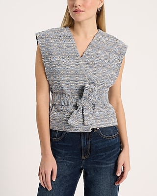 Denim Boucle Wrap Cropped Vest