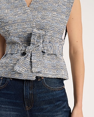 Denim Boucle Wrap Cropped Vest