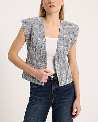 Denim Boucle Wrap Cropped Vest