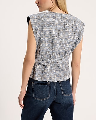 Denim Boucle Wrap Cropped Vest