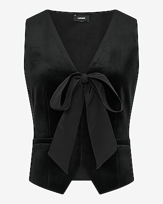 Velvet V-Neck Bow Front Vest