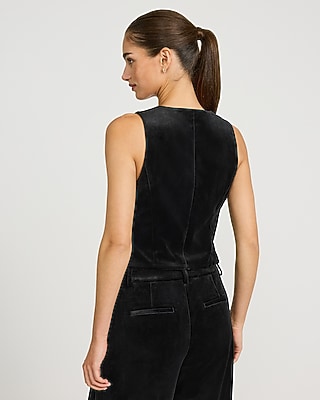 Velvet V-Neck Bow Front Vest