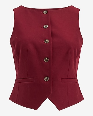 Boat Neck Button Front Blazer Vest