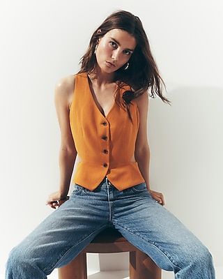 Linen-blend Cutout Blazer Vest