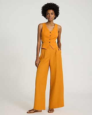 Linen-Blend Cutout Blazer Vest