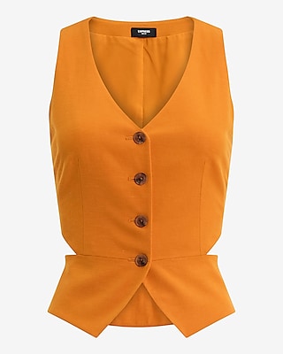 Linen-Blend Cutout Blazer Vest