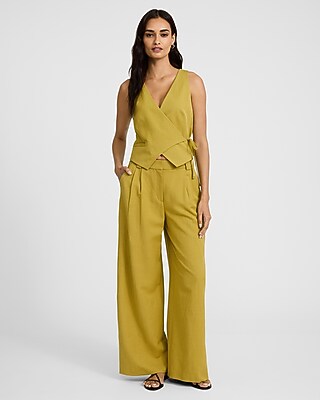 Linen-blend Asymmetrical Wrap Tie Blazer Vest | Express