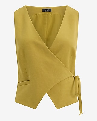 Linen-Blend Asymmetrical Wrap Tie Blazer Vest - image 5