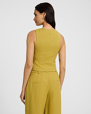 Linen-blend Asymmetrical Wrap Tie Blazer Vest | Express