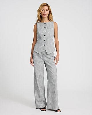 Striped Boat Neck Cutaway Blazer Vest