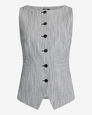 Striped Boat Neck Cutaway Blazer Vest