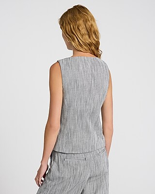 Striped Boat Neck Cutaway Blazer Vest