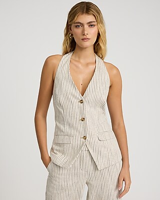 Striped Halter Button Front Blazer Vest