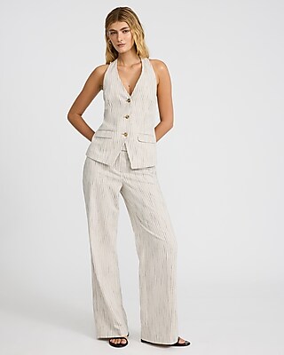 Striped Halter Button Front Blazer Vest