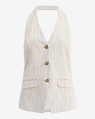 Striped Halter Button Front Blazer Vest